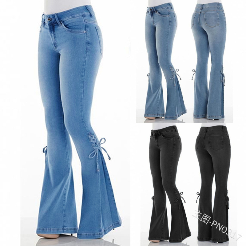 High Waist Bell Bottom Jeans Slim Lace 
