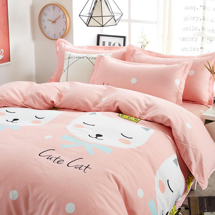 Cat Print Pink Bedding Set Duvet Quilt Cover Sheet Pillow Case