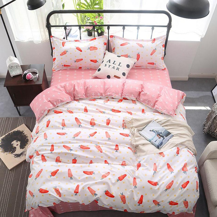 Carrot Print Pink Bedding Set Duvet Quilt Cover Sheet Pillow Case