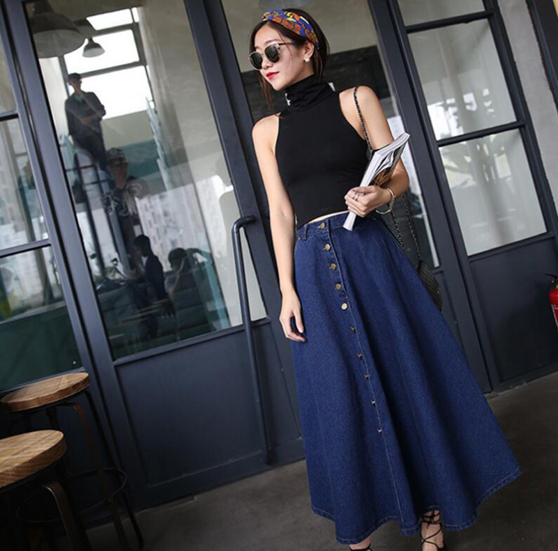 long denim skirts and dresses 100% Cotton Light Wash Maxi Denim Skirt - All Bottoms