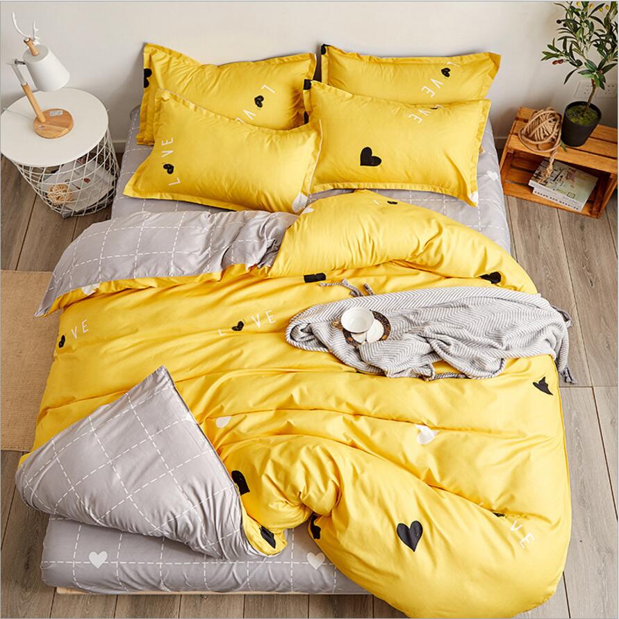 Heart Yellow Print Bedding Set Duvet Quilt Cover Sheet Pillow Case