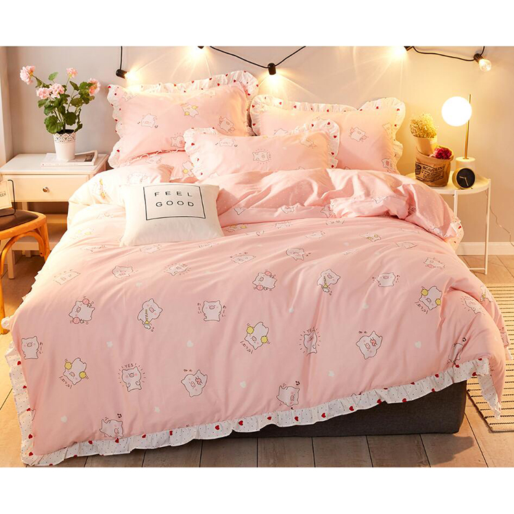 100 Cotton Pink Bed Set Duvet Quilt Cover Ded Skirt Pillow Case