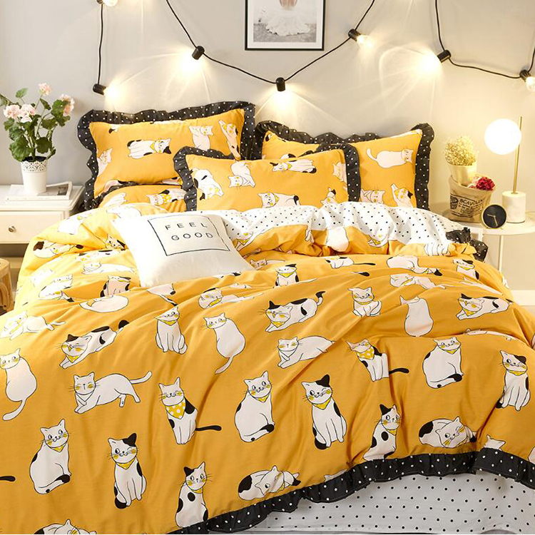 Cat Yellow 100 Cotton Bed Set Duvet Quilt Cover Ded Skirt Pillow
