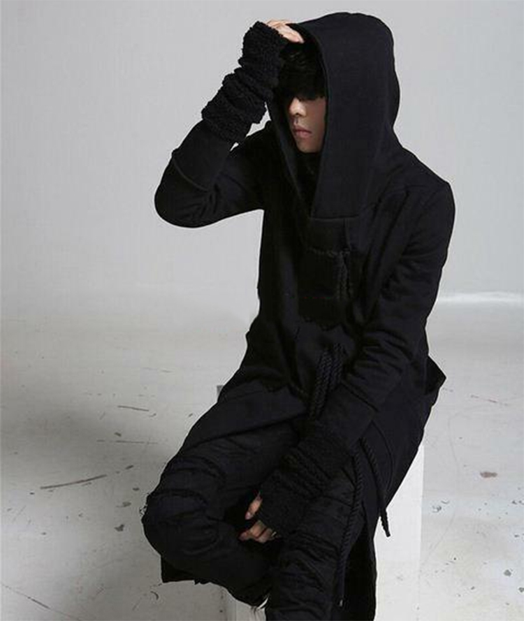 Men's Long Loose Gothic Trench Coat Jacket Punk Hooded