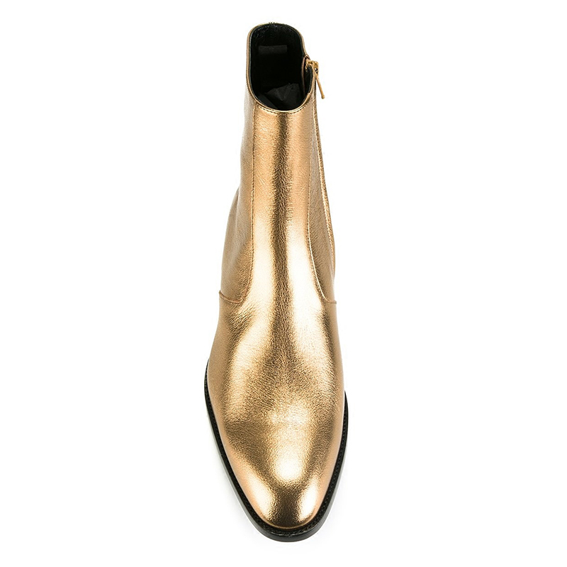 Men Chelsea Gold 100% Real Leather Cuban Heel Boots Point