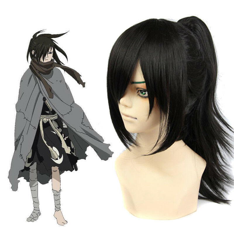 Men Dororo Hyakkimaru Cosplay Wig Long Straight Clip Ponytail