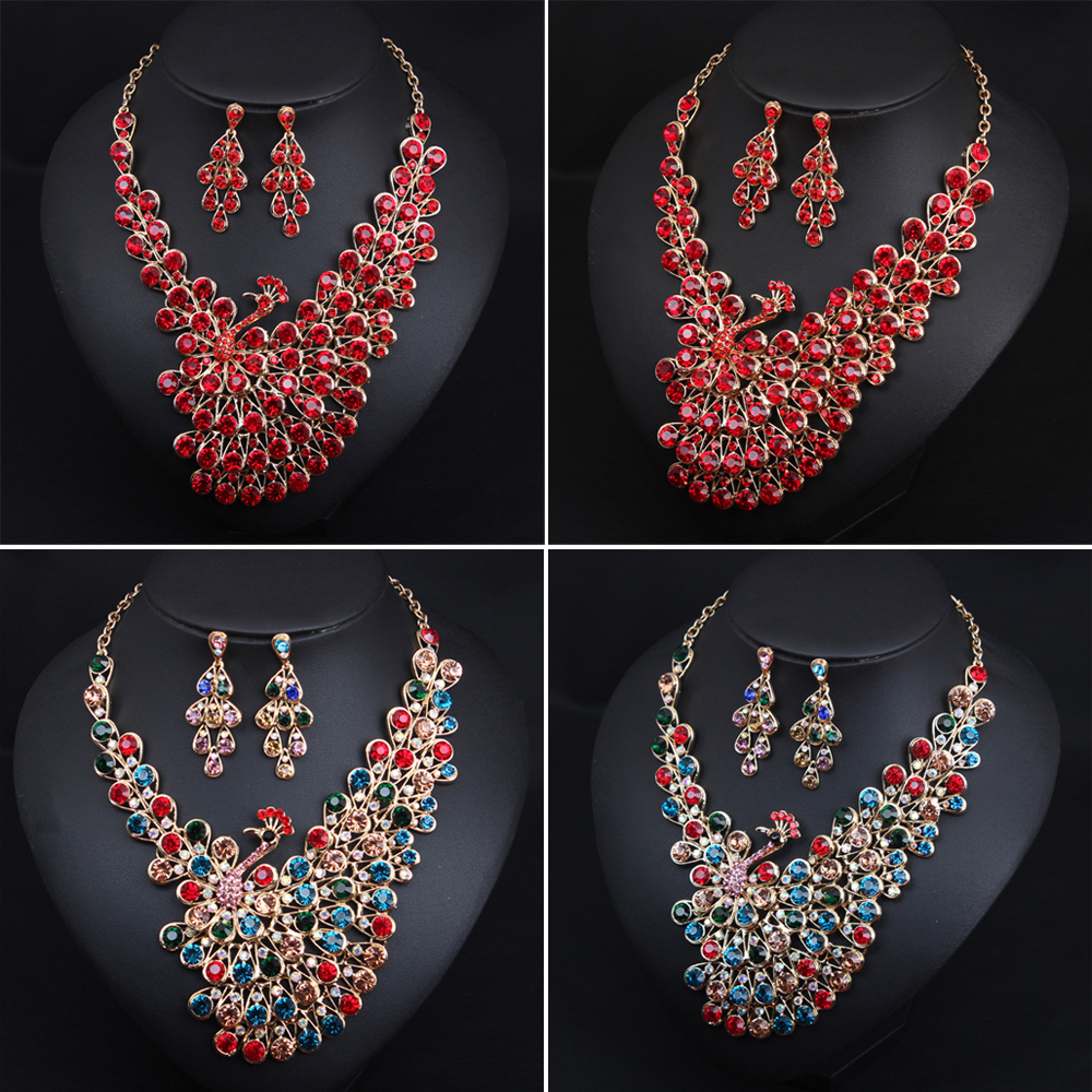 Necklace Earrings Jewelry Set Women Crystal Bib Choker