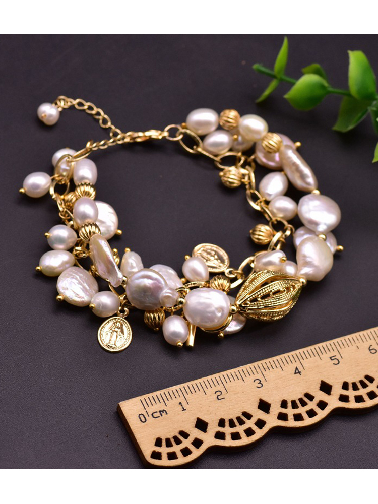 Vintage Women Natural Baroque Pearl Bracelet Bangle Wedding