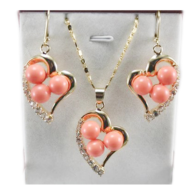 18K Gold Plated Shell Pearl Jewelry Set – Includes Pendant Necklace, Earrings, Ring – Green Jade Accents