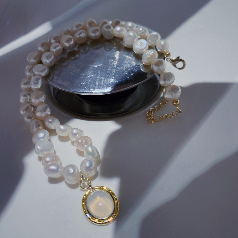 Freshwater Baroque Pearl Opal Pendant Necklace Women Choker