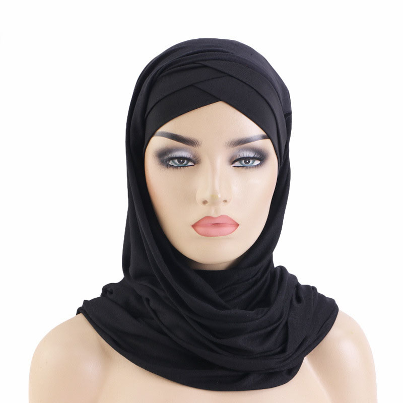 Muslim Women's One Piece Hijab Hat - Black Amira Headscarf & Head Wrap Shawl