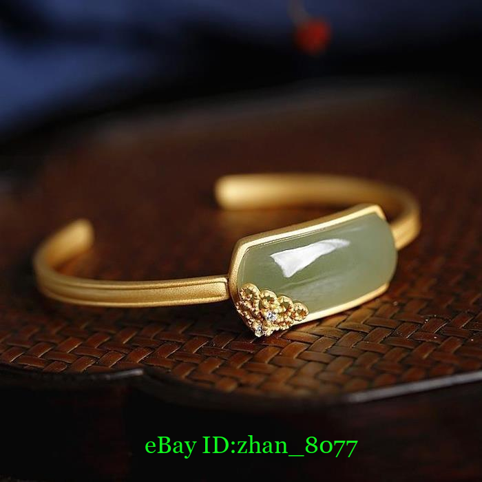 Brazalete Ping An Wu Shi Pai Brazalete Dorado Mujer Jade Apertura Palacio Artesanía - Imagen 8 de 9