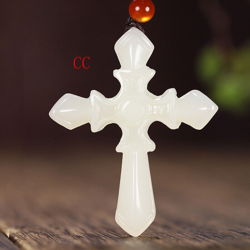 Green Jade Cross Pendant Necklace Jadeite Natural Amulet Gifts Jewelry White - Picture 7 of 7