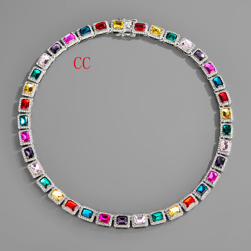 Cuban Chain Alloy Full Diamond Colored Hip Hop Bracelet Men’s Rap Cool Necklace
