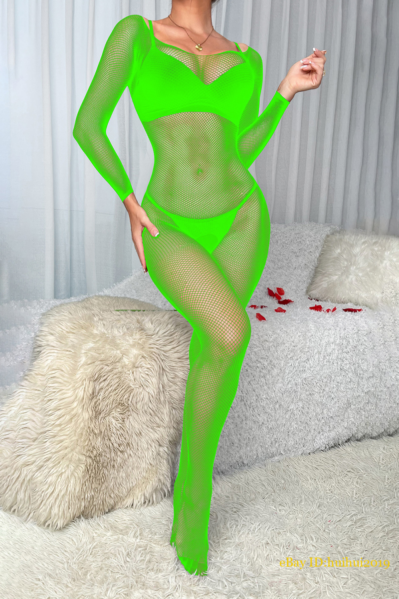 Women Sexy Split Crotch Bodystocking Lingerie Jumpsuit Mesh Net Bodysuit - Picture 11 of 12
