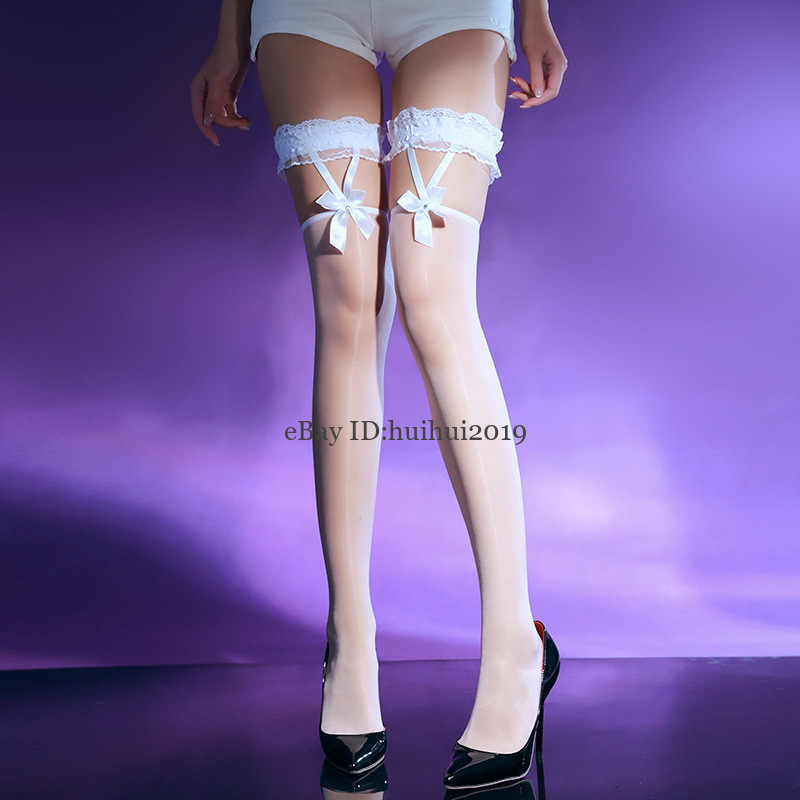 Women's Sexy Suspender Stockings Lace Bow Polka Dot Anti Slip Thigh Stockings - Picture 6 of 10