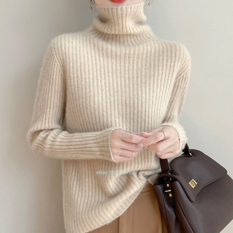 100% Wool Thickened High-Neck Pull-Out Wool Sweater Knitted Sweater