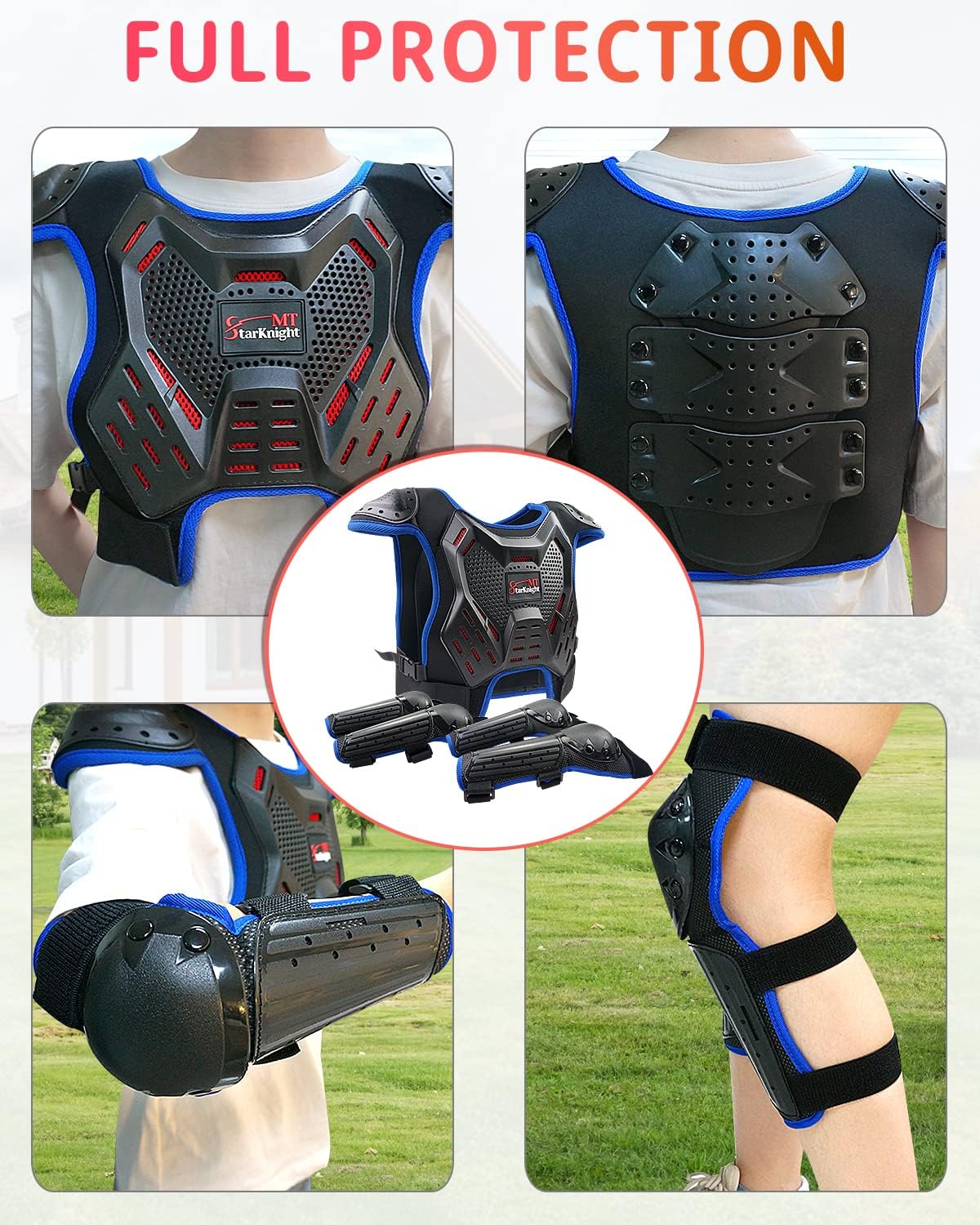 Équipement De Protection Moto Enfant - Gilet, Genouillères, Coudières - Pour VTT, Skate, 5-12 Ans