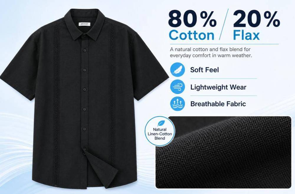 Vintage Guayabera Shirt Men Cotton Linen Short Sleeve Cuban Button