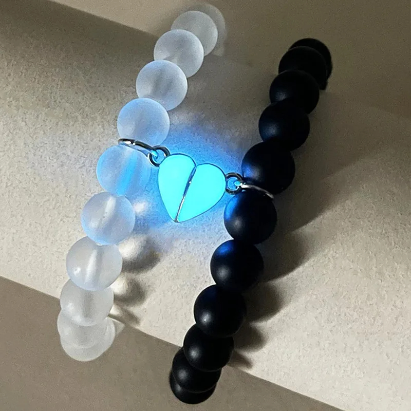2pcs Crown Beaded Charms Bracelet Luminou Heart Glow In The