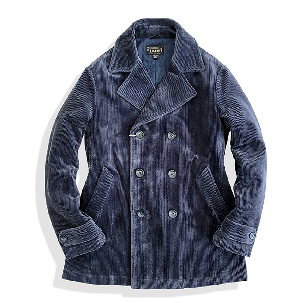 Winter Warm Corduroy Pea Coat Men's Cotton Padded Jacket Vintage