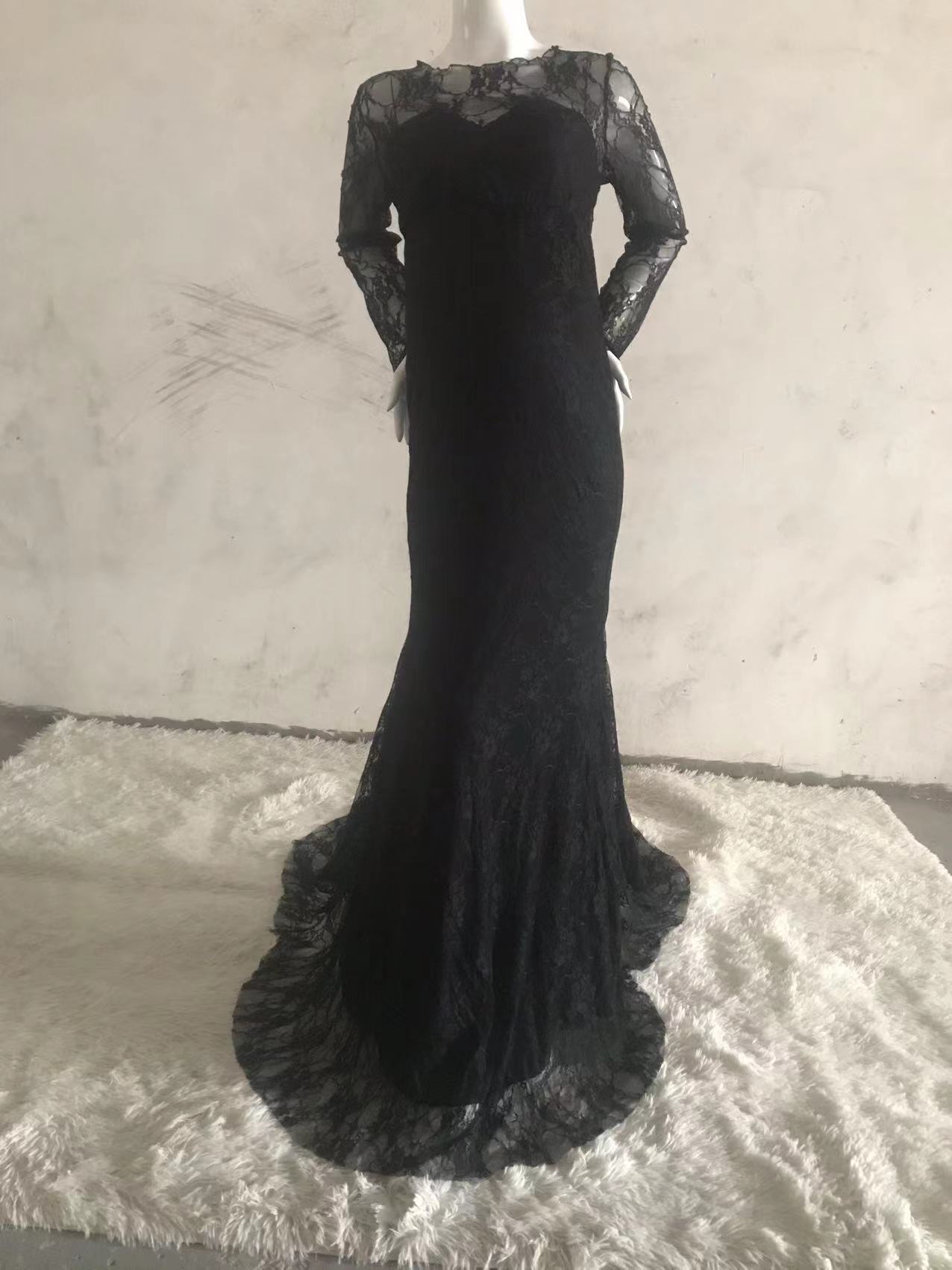 Pregnant Women Dress Maternity Lace Long Sleeve Tail Gown For Photograph Shoot - Picture 22 of 27