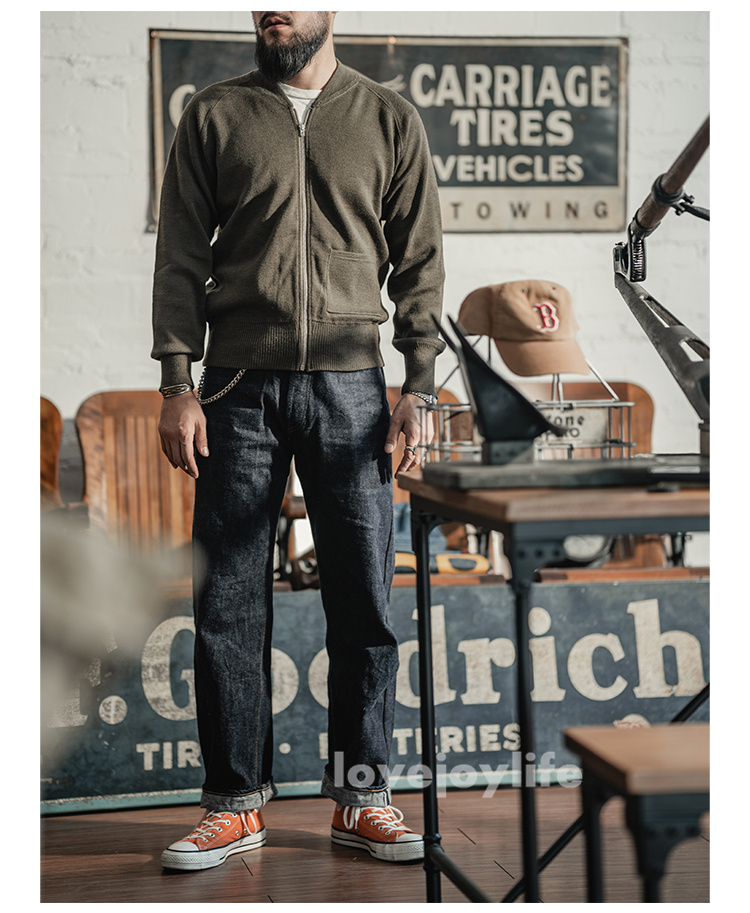 Bronson USAAF C-2 Men Zipped Wool Sweater Knitted Cardigan C2 Coat