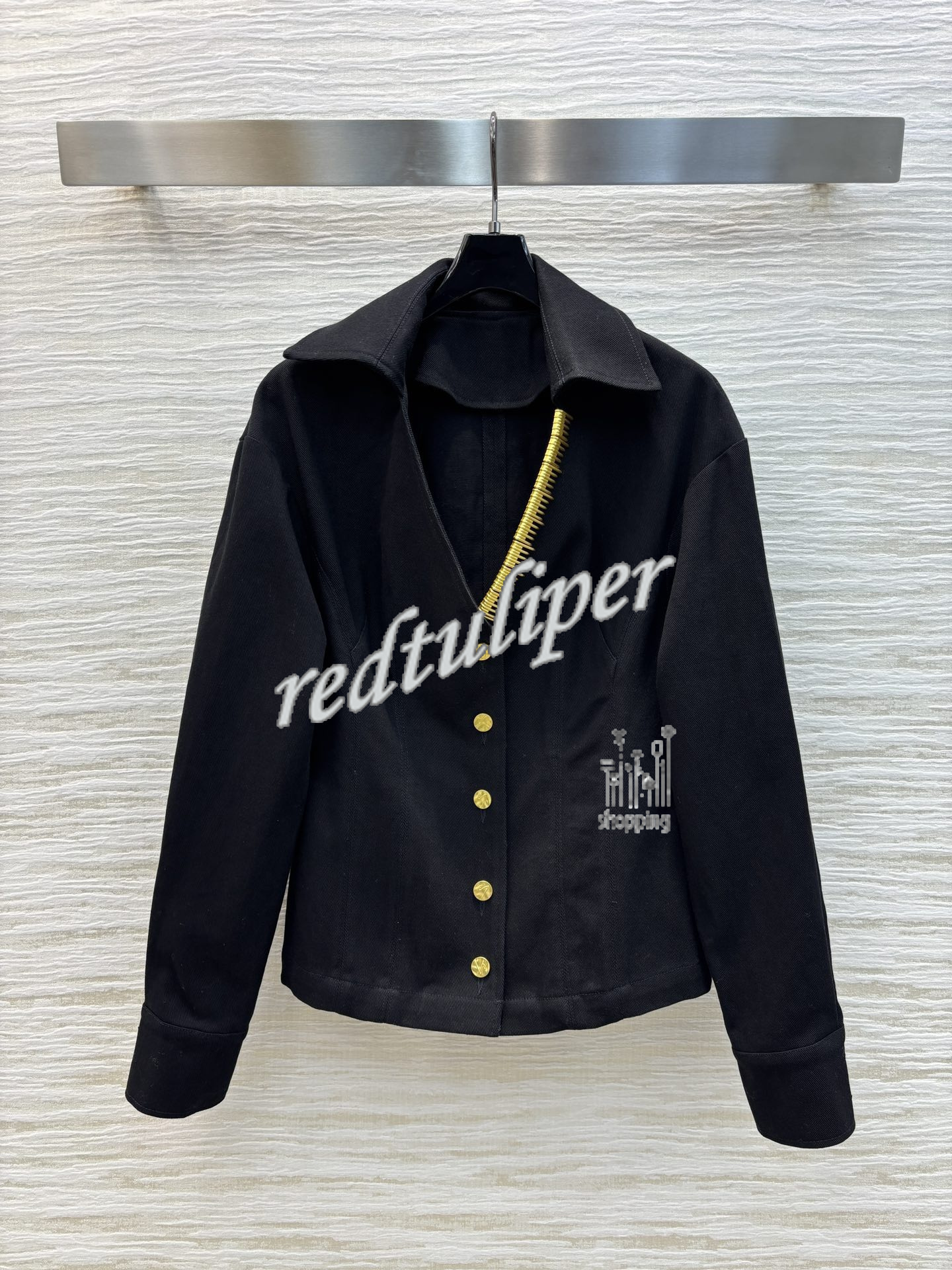 2024 new V-neck gold buckle denim jacket black beige sml - Picture 3 of 4