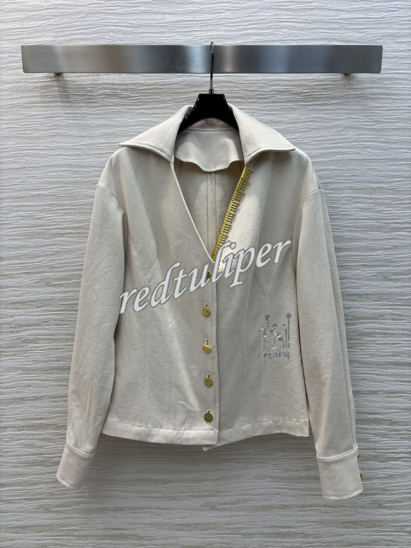 2024 new V-neck gold buckle denim jacket black beige sml - Picture 4 of 4