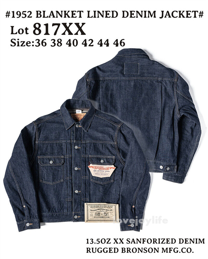 Bronson Vintage Wool Lined Men Short Jacket Raw Selvedge Denim