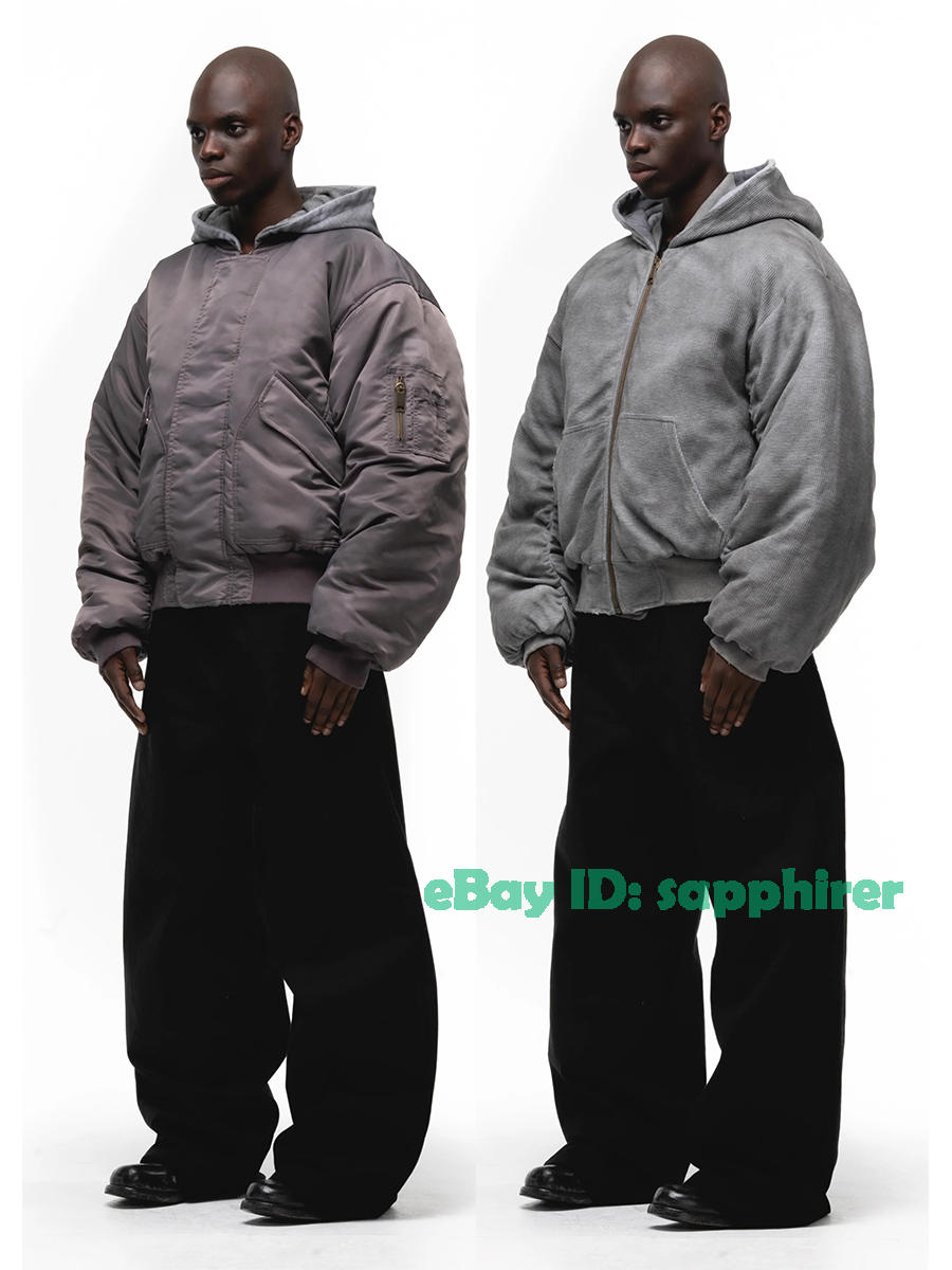 No Faith Reversible Bomber Jackets Distressed Hooded Cotton Zipper