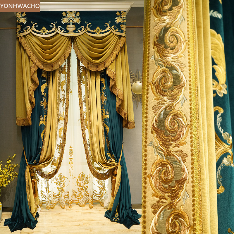 high-grade embroidery thick velvet cloth blackout curtain valance drape C407