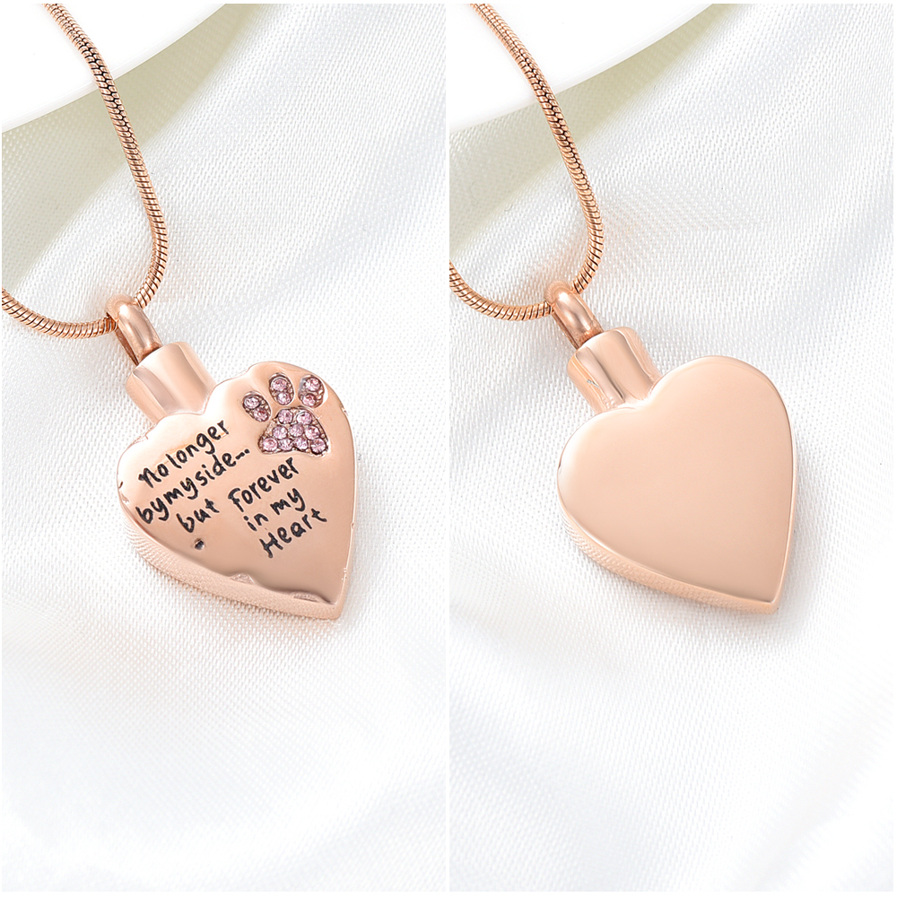 Loss Of Pet Locket Necklace - Stainless Steel Heart Paw Print Cremation Jewelry For Ashes, With Chain & Funnel