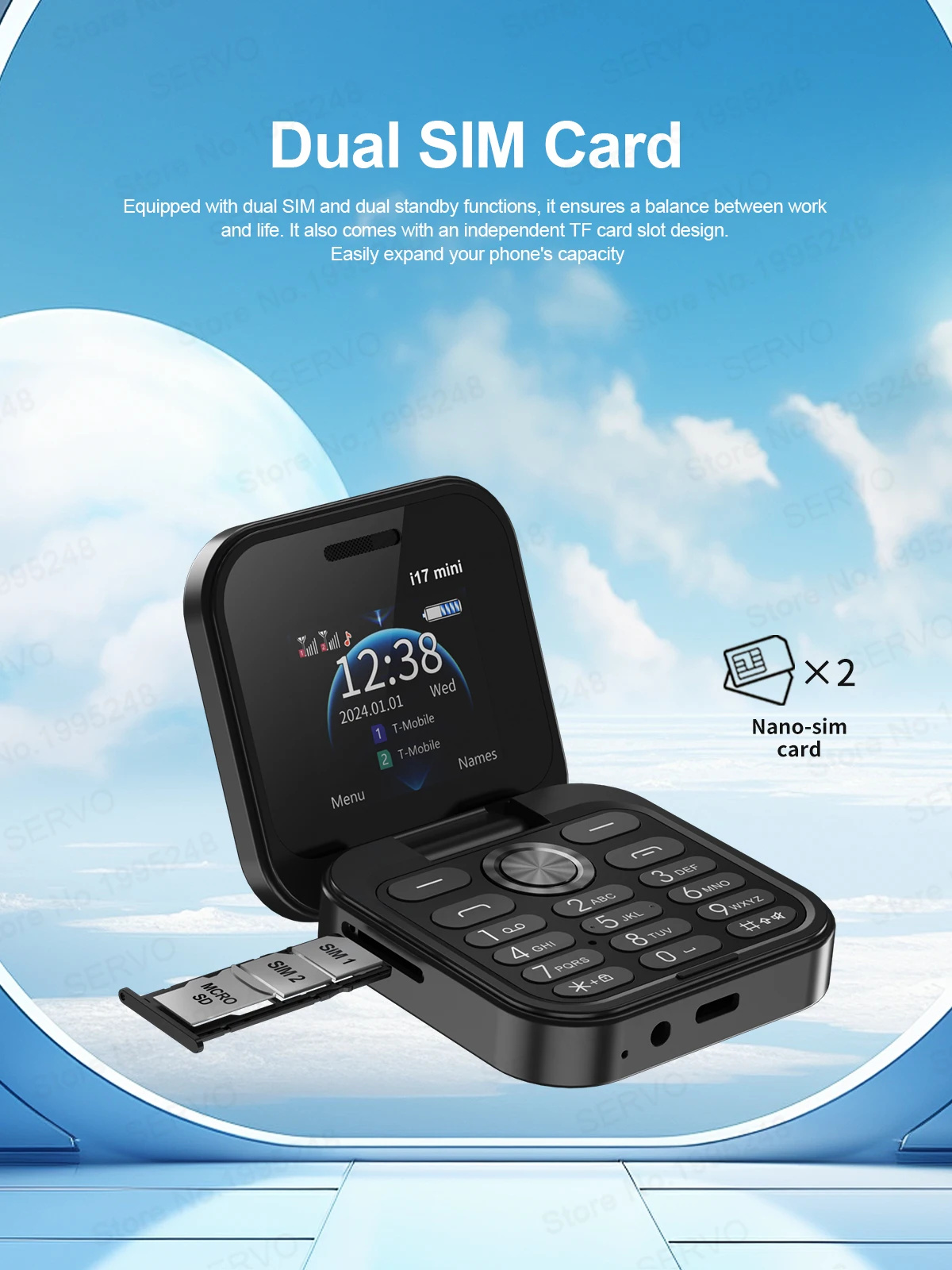 SERVO i17 Mini Palm Flip Mobile Phone 2G Dual SIM Standby Speed