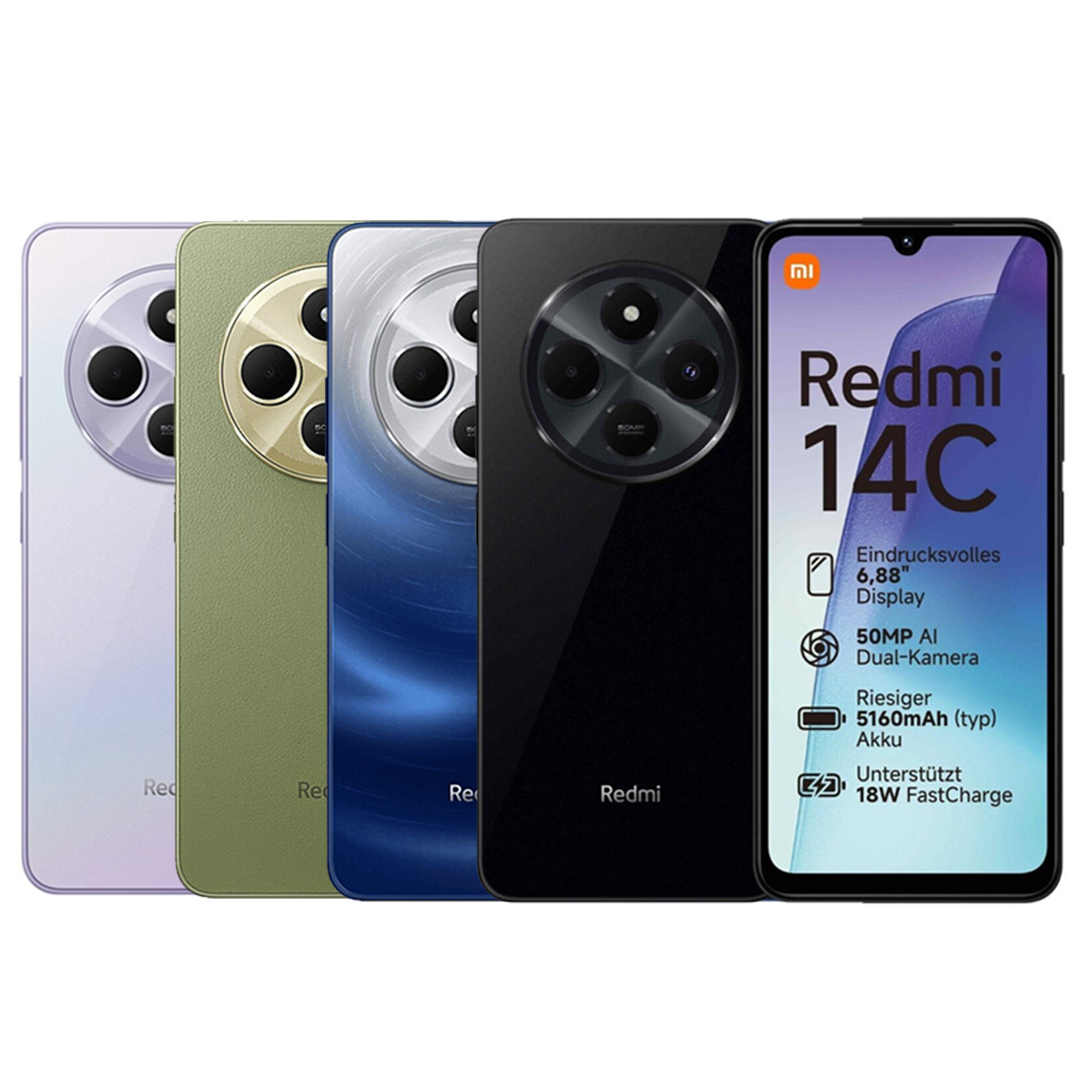 Xiaomi Redmi 14C Smartphone, 8+256 GB, 6,88 Zoll Display (120 Hz), 50 MP Dual-Kamera, 5160 MAh Akku, Helio G81-Ultra, NFC, Ohne Ladegerät (blau)