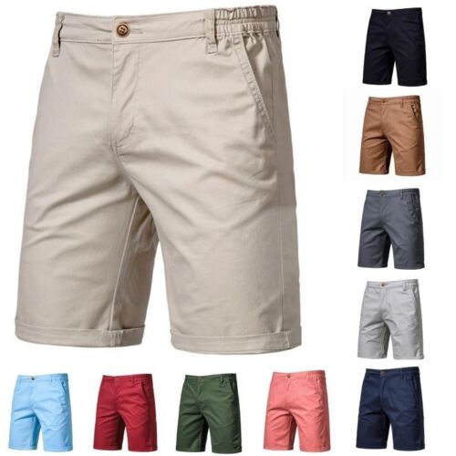 Mens Chino Shorts Summer Cotton Casual Elasticated Solid Cargo Combat ...