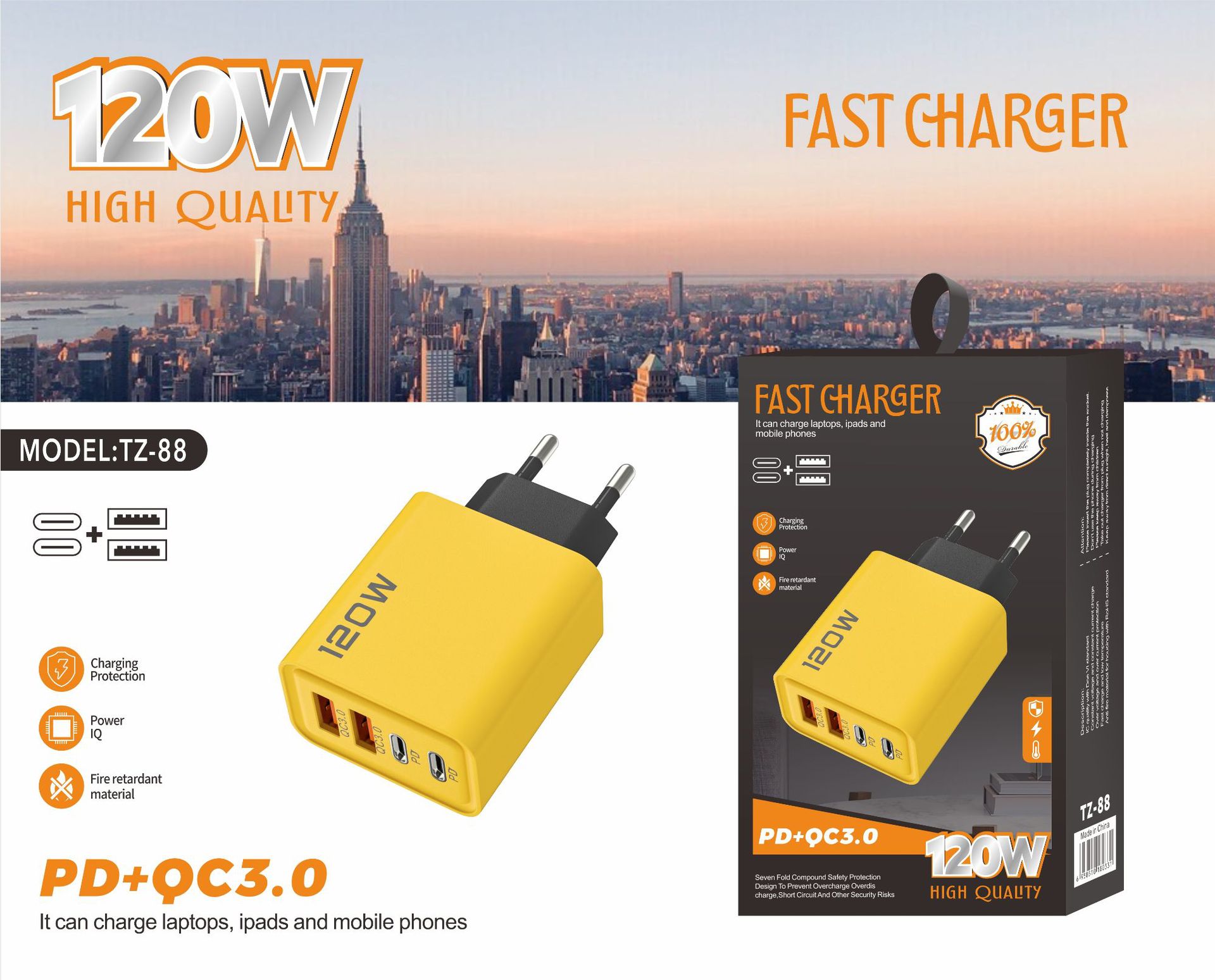 Hot 4Ports 120W Fast Charger Dual USB Type C UK Plug Wall Charger Power Adapter - Picture 32 of 36