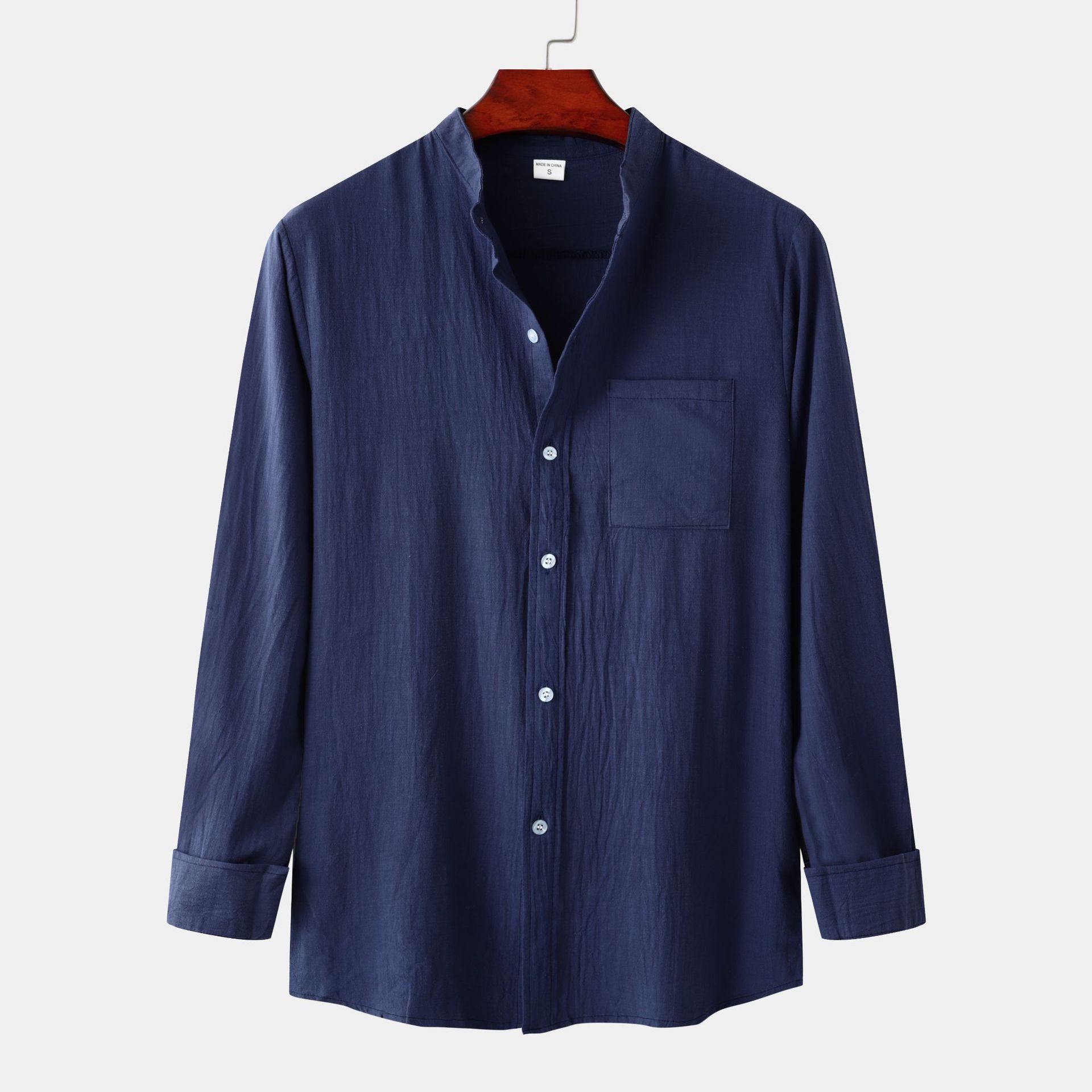 New Men's Casual Solid Button Down Collar Cotton Hemp Shirt - Picture 11 of 13
