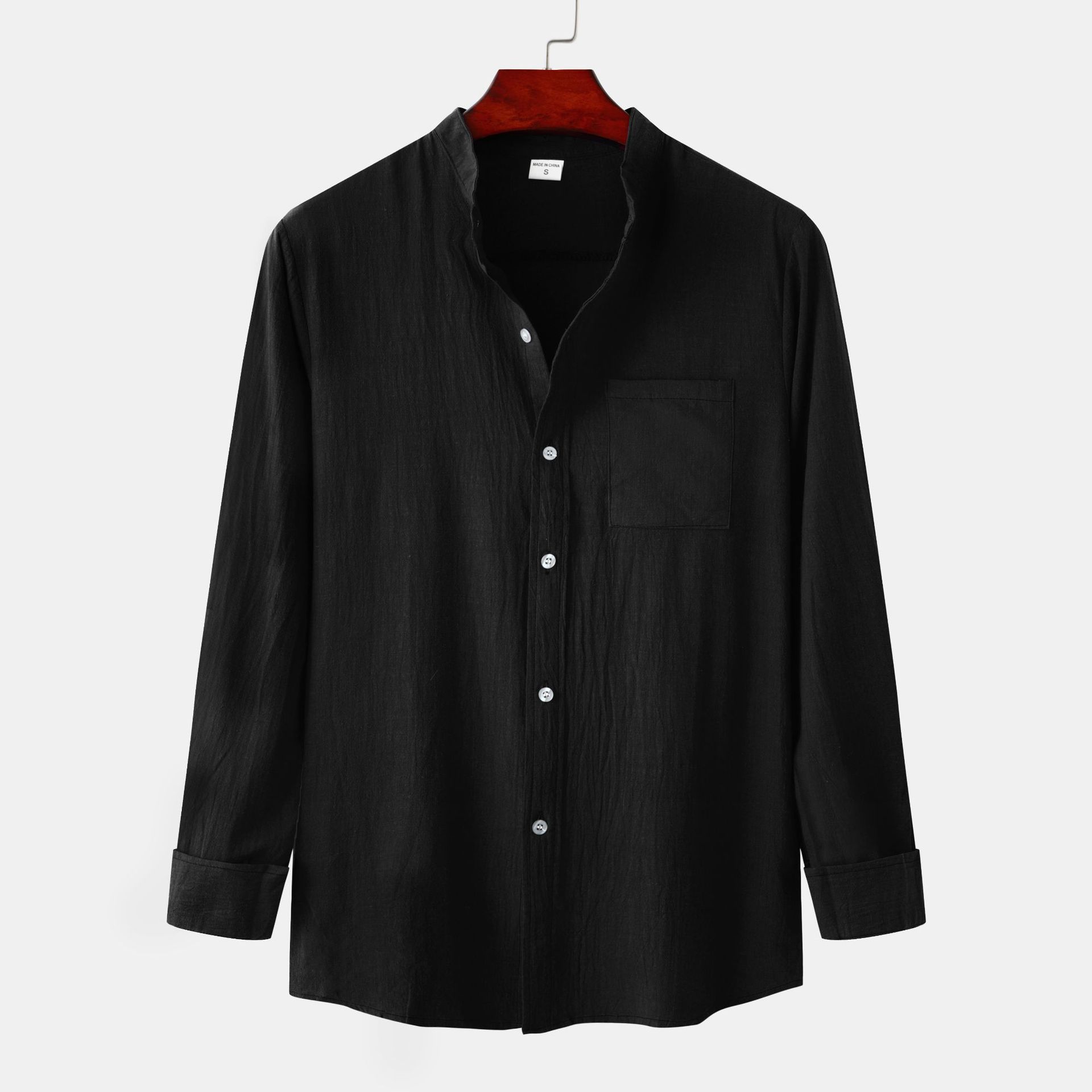 New Men's Casual Solid Button Down Collar Cotton Hemp Shirt - Picture 8 of 13