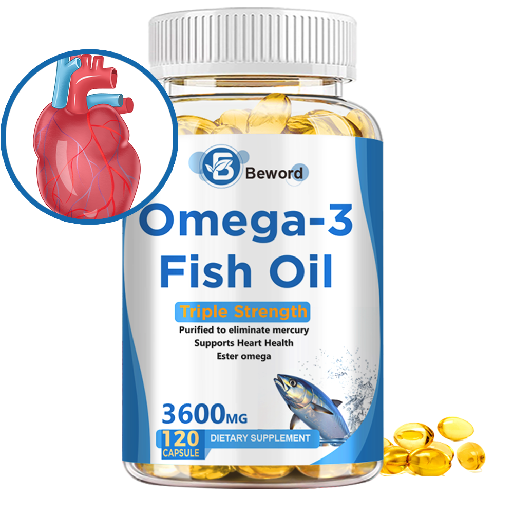 3x Strength EPA & DHA Omega 3 Fish Oil 3600mg, Highest Potency, 4 × 120 Softgels