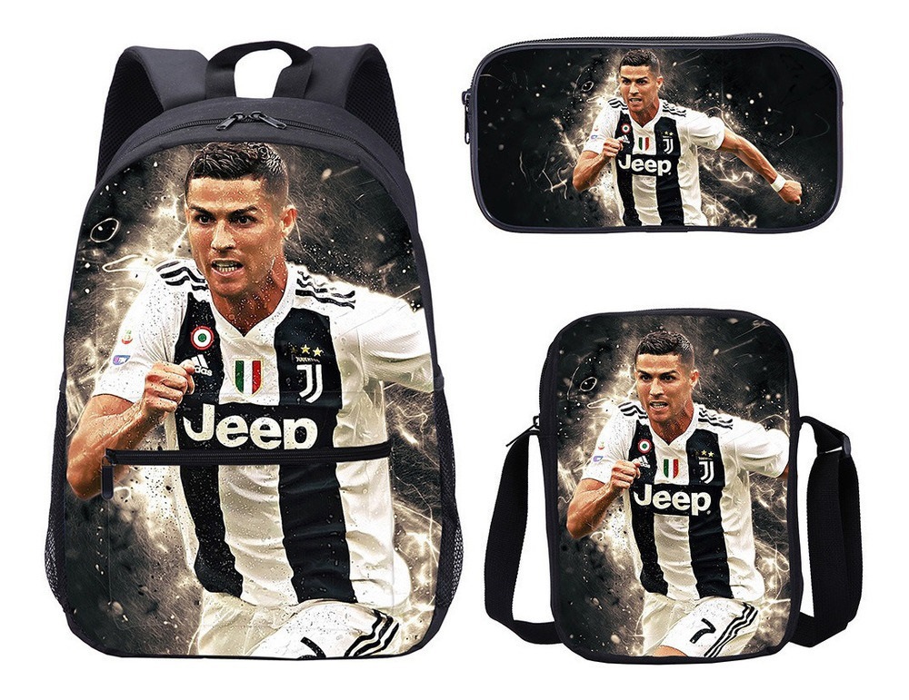 3PCS Messi Ronaldo Student Personalised School Backpack Shoulder Bag Lunch Bag - Picture 17 of 48