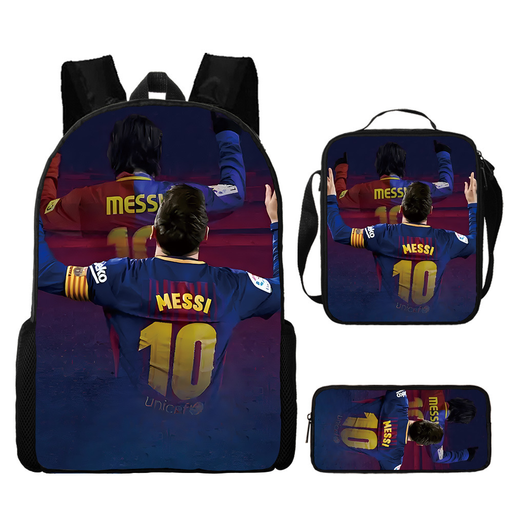 3PCS Messi Ronaldo Student Personalised School Backpack Shoulder Bag Lunch Bag - Picture 18 of 48