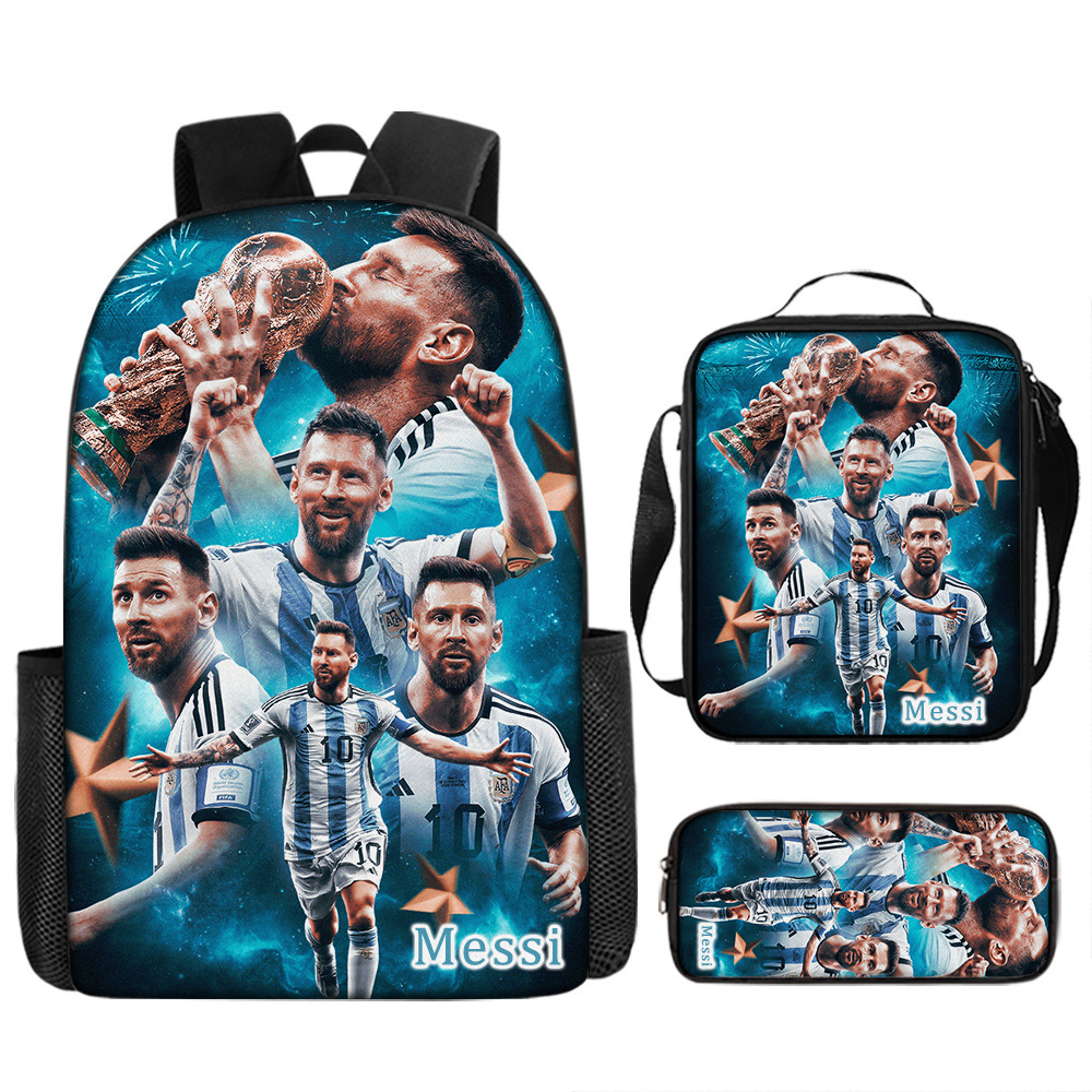 3PCS Messi Ronaldo Student Personalised School Backpack Shoulder Bag Lunch Bag - Picture 20 of 48