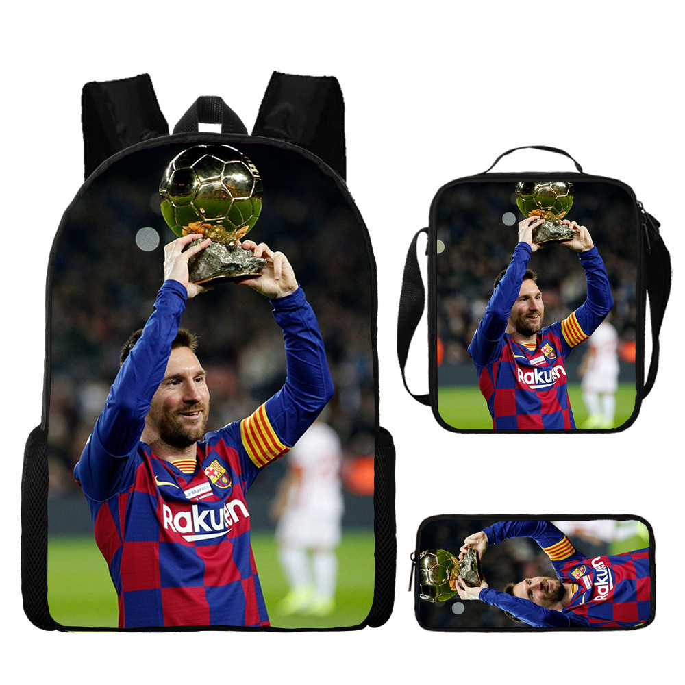 3PCS Messi Ronaldo Student Personalised School Backpack Shoulder Bag Lunch Bag - Picture 19 of 48