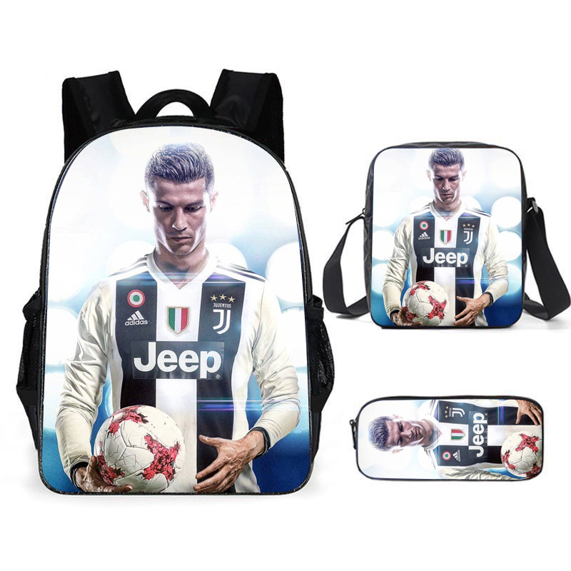 3PCS Messi Ronaldo Student Personalised School Backpack Shoulder Bag Lunch Bag - Picture 21 of 48