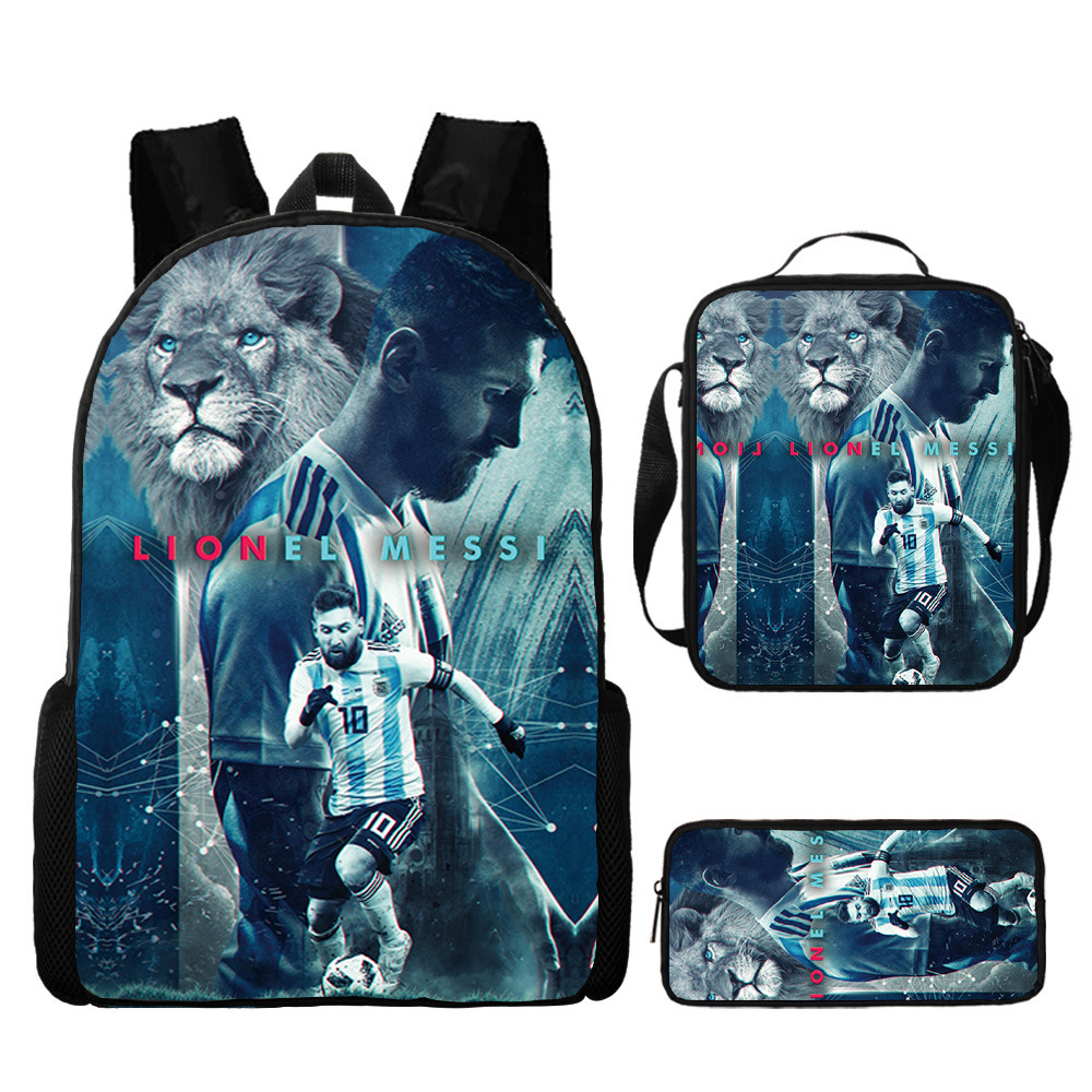 3PCS Messi Ronaldo Student Personalised School Backpack Shoulder Bag Lunch Bag - Picture 23 of 48