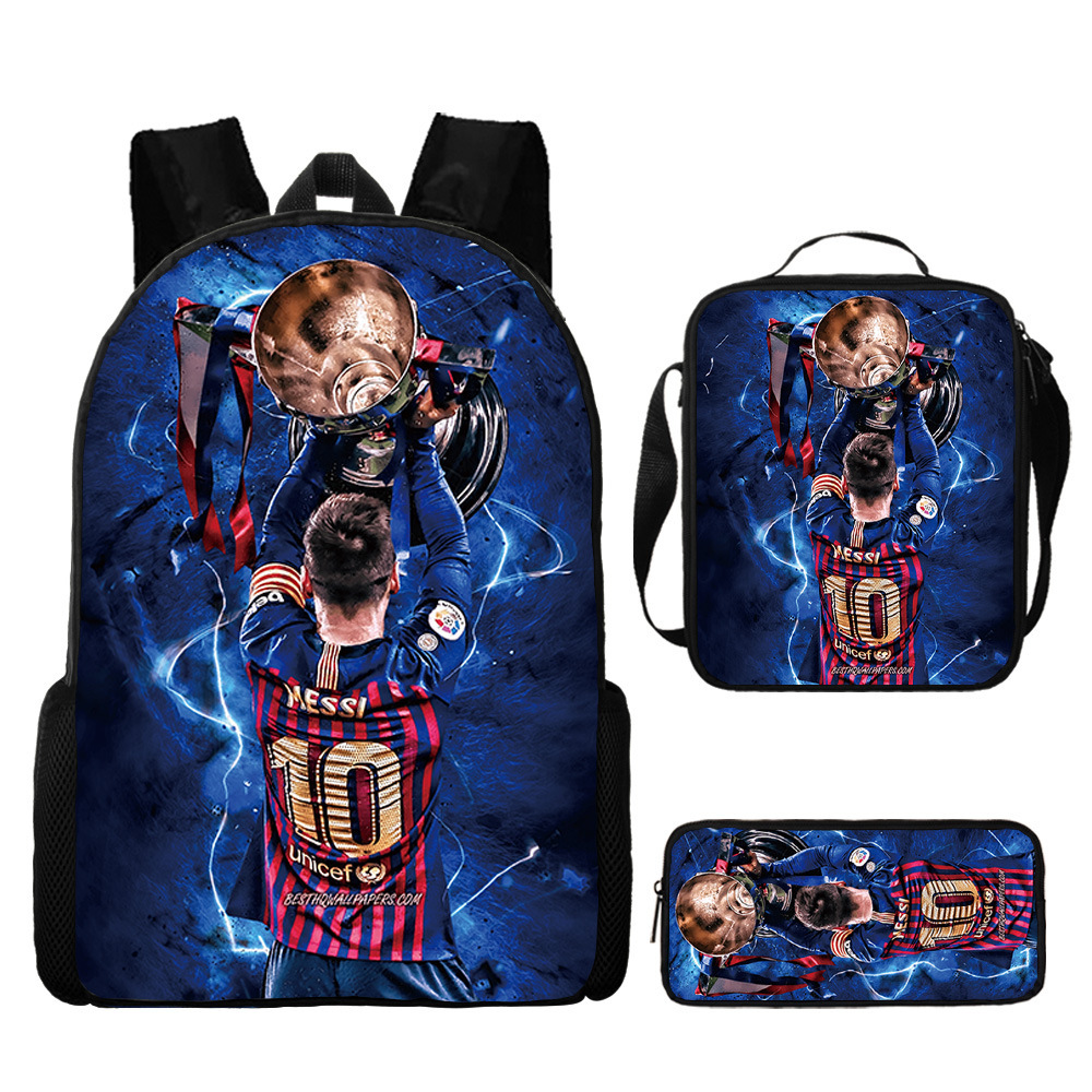 3PCS Messi Ronaldo Student Personalised School Backpack Shoulder Bag Lunch Bag - Picture 25 of 48