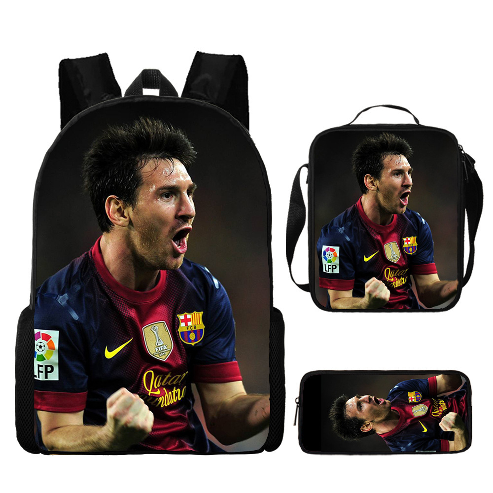 3PCS Messi Ronaldo Student Personalised School Backpack Shoulder Bag Lunch Bag - Picture 24 of 48