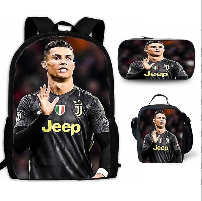 3PCS Messi Ronaldo Student Personalised School Backpack Shoulder Bag Lunch Bag - Picture 26 of 48