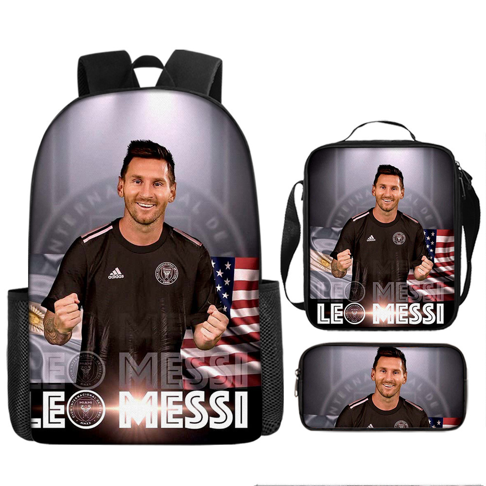 3PCS Messi Ronaldo Student Personalised School Backpack Shoulder Bag Lunch Bag - Picture 28 of 48